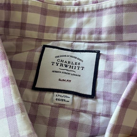 Charles Tyrwhitt Lavender & White Checkered Button Down Collar Shirt - Picture 3 of 7